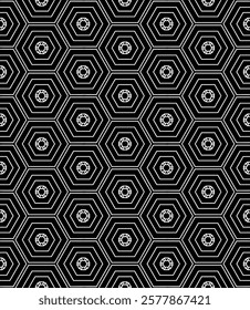 Black and white seamless abstract pattern. Background and backdrop. Grayscale ornamental design. Mosaic ornaments. Vector graphic illustration. EPS10.