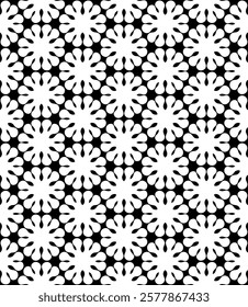 Black and white seamless abstract pattern. Background and backdrop. Grayscale ornamental design. Mosaic ornaments. Vector graphic illustration. EPS10.