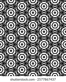 Black and white seamless abstract pattern. Background and backdrop. Grayscale ornamental design. Mosaic ornaments. Vector graphic illustration. EPS10.