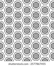 Black and white seamless abstract pattern. Background and backdrop. Grayscale ornamental design. Mosaic ornaments. Vector graphic illustration. EPS10.