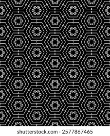Black and white seamless abstract pattern. Background and backdrop. Grayscale ornamental design. Mosaic ornaments. Vector graphic illustration. EPS10.