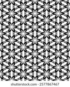 Black and white seamless abstract pattern. Background and backdrop. Grayscale ornamental design. Mosaic ornaments. Vector graphic illustration. EPS10.
