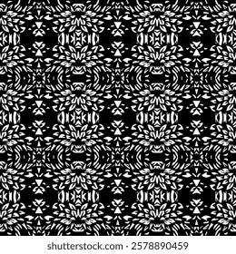 Black and white seamless abstract pattern. Background and backdrop. Grayscale ornamental design. Mosaic ornaments. Vector graphic illustration. EPS10.