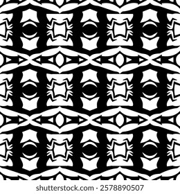 Black and white seamless abstract pattern. Background and backdrop. Grayscale ornamental design. Mosaic ornaments. Vector graphic illustration. EPS10.