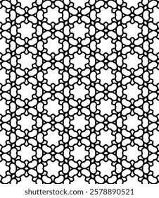 Black and white seamless abstract pattern. Background and backdrop. Grayscale ornamental design. Mosaic ornaments. Vector graphic illustration. EPS10.