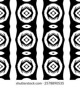 Black and white seamless abstract pattern. Background and backdrop. Grayscale ornamental design. Mosaic ornaments. Vector graphic illustration. EPS10.