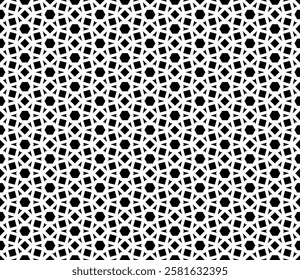 Black and white seamless abstract pattern. Background and backdrop. Grayscale ornamental design. Mosaic ornaments. Vector graphic illustration. EPS10.