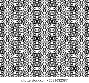 Black and white seamless abstract pattern. Background and backdrop. Grayscale ornamental design. Mosaic ornaments. Vector graphic illustration. EPS10.