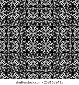 Black and white seamless abstract pattern. Background and backdrop. Grayscale ornamental design. Mosaic ornaments. Vector graphic illustration. EPS10.