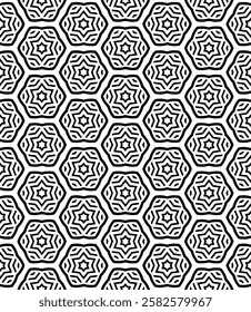 Black and white seamless abstract pattern. Background and backdrop. Grayscale ornamental design. Mosaic ornaments. Vector graphic illustration. EPS10.