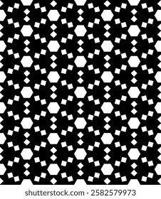 Black and white seamless abstract pattern. Background and backdrop. Grayscale ornamental design. Mosaic ornaments. Vector graphic illustration. EPS10.