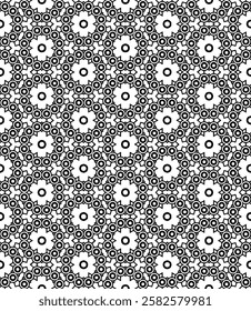 Black and white seamless abstract pattern. Background and backdrop. Grayscale ornamental design. Mosaic ornaments. Vector graphic illustration. EPS10.