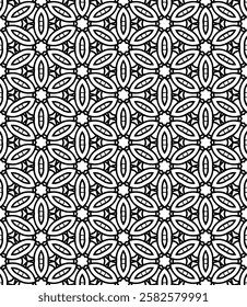 Black and white seamless abstract pattern. Background and backdrop. Grayscale ornamental design. Mosaic ornaments. Vector graphic illustration. EPS10.