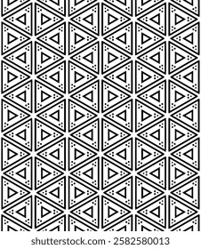 Black and white seamless abstract pattern. Background and backdrop. Grayscale ornamental design. Mosaic ornaments. Vector graphic illustration. EPS10.