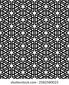 Black and white seamless abstract pattern. Background and backdrop. Grayscale ornamental design. Mosaic ornaments. Vector graphic illustration. EPS10.