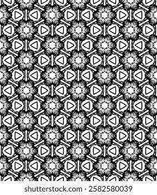Black and white seamless abstract pattern. Background and backdrop. Grayscale ornamental design. Mosaic ornaments. Vector graphic illustration. EPS10.