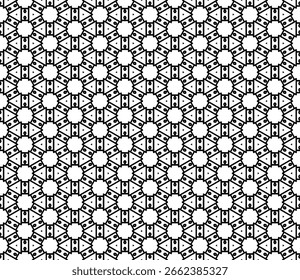 Black and white seamless abstract pattern. Background and backdrop. Grayscale ornamental design. Mosaic ornaments. Vector graphic illustration. EPS10.