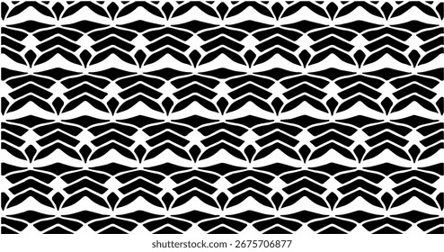 Black and white seamless abstract pattern with geometric wave-like repetition, creating a bold minimal texture.