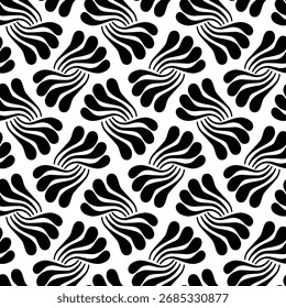 Black and white seamless abstract pattern with curved lines