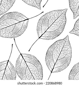 black and white seamless autumn pattern. background with leaves