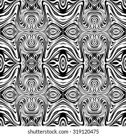 Black and white seamless background with abstract waves. Tribal style