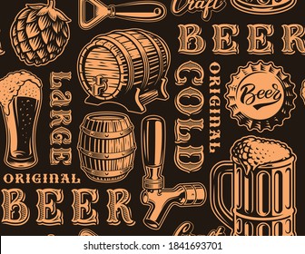 A black and white seamless background for beer theme in retro style.