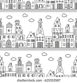 Black and white seamless background of buildings