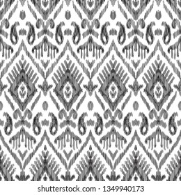 Black and white seamless background. Ethnic ikat ornament. Vector illustration. Tribal pattern. Can be used for textile, wallpaper, wrapping paper, greeting card backdrop, print.