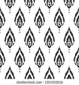 Black and white seamless background. Ethnic ikat, damask ornament. Vector illustration. Tribal pattern. Can be used for textile, wallpaper, wrapping paper, greeting card backdrop, print.