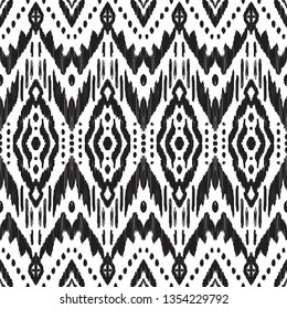 Black and white seamless background. Ethnic ikat ornament. Vector illustration. Tribal pattern. Can be used for textile, wallpaper, wrapping paper, greeting card backdrop, print.