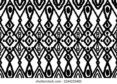 Black and white seamless background. Ethnic ikat ornament. Vector illustration. Tribal pattern. Designed for textile, background, wallpaper, wrapping paper, fabric, greeting card backdrop, print.