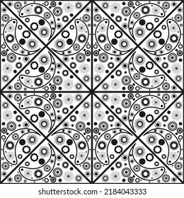 Fondo blanco y negro sin costuras con flores y paisajes. Diseño para imprimir en tela. Ilustración del vectorIlustración del vector