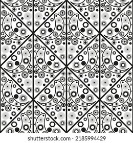 Fondo blanco y negro sin costuras con flores y paisajes. Diseño para imprimir en tela. Ilustración del vectorIlustración del vector