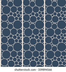 Black and white seamless background with strips of circles. Vector illustration.
