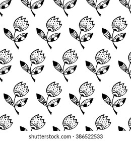 Black and white seamless background of tulip
