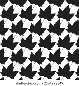 Black and white seamless background. Vector seamless pattern with illustration of autumn leaves