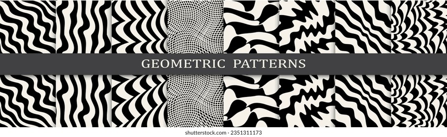 black and white seamless background zebra pattern set