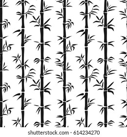 Black and white seamless bamboo pattern. Vector tropical background.