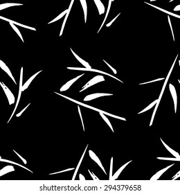Black and white seamless bamboo twig pattern. Hand drawn vector pattern