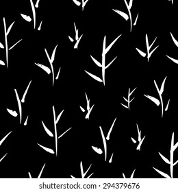 Black and white seamless bamboo twig pattern. Hand drawn vector pattern