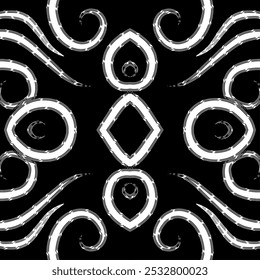 preto e branco sem emenda batik dayak quadrado padrão projeto de fundo