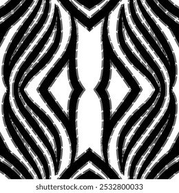 Diseño de fondo de patrón cuadrado de batik dayak sin costuras en blanco y negro
