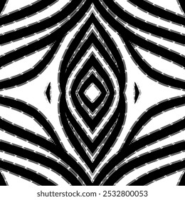 Diseño de fondo de patrón cuadrado de batik dayak sin costuras en blanco y negro