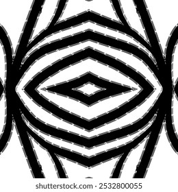 Diseño de fondo de patrón cuadrado de batik dayak sin costuras en blanco y negro