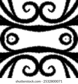 Diseño de fondo de patrón cuadrado de batik dayak sin costuras en blanco y negro