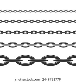Black and white seamless chains different sizes. Vector illustration in flat style. EPS 10.