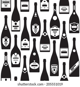 Black and white seamless champagne bottles pattern