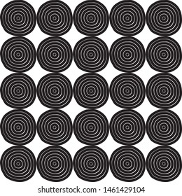 Black and White Seamless circle doodle Lines Pattern. Abstract Freehand Background Design, Vector illustration isolated