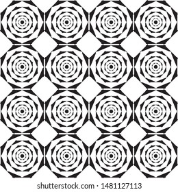 Black and White Seamless circle doodle Lines Pattern. Abstract Freehand Background Design, Vector illustration isolated