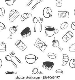 Black and white seamless coffee background.